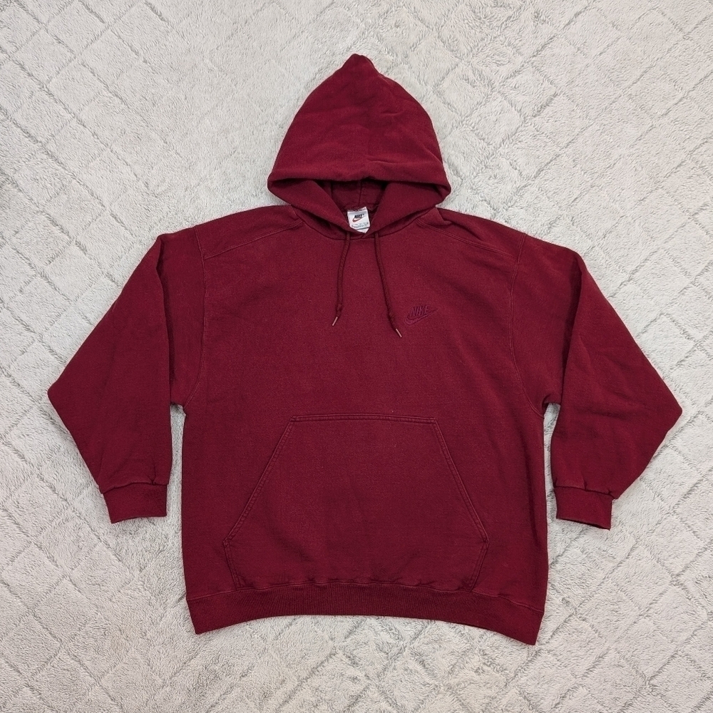 Vintage Nike Hoodie Sweatshirt Mens L Red Embroidered Swoosh 90s USA Streetwear